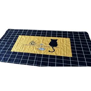 BALCONY & FALCON Black Cat Dinner Time Heavy Fabric Tablecloth 118" x 55" Yellow